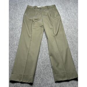 Greg Peters Pants Mens 36 Olive Green Wool Pleated Front‎ Cuffed Dress Trousers